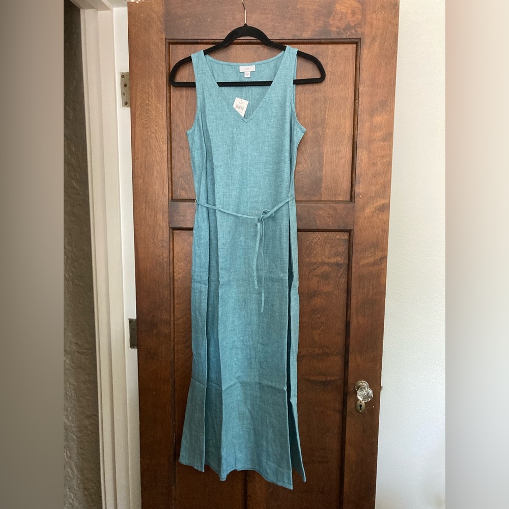 Jjill linen cotton v-neck dress, sz XS, teal, NWT